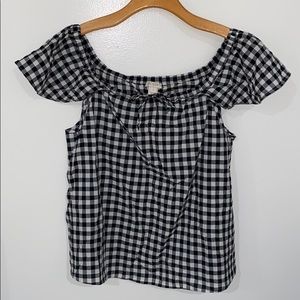 NWT-J Crew -Black & white gingham off shoulder top